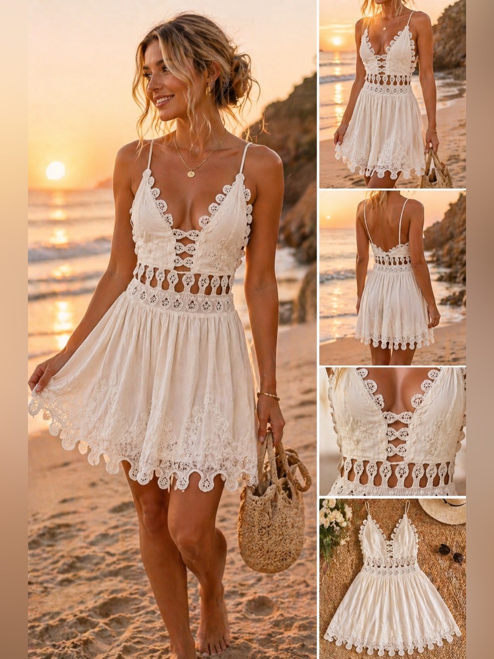 Honey Punch Cream Scalloped Mini Dress